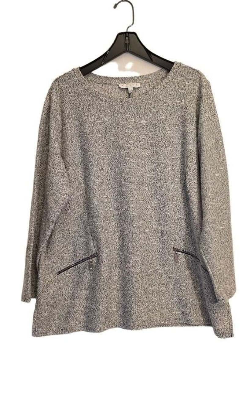 Chaus Gray Sweater Size 2X Zip Faux Pocket Pullover Tunic Top